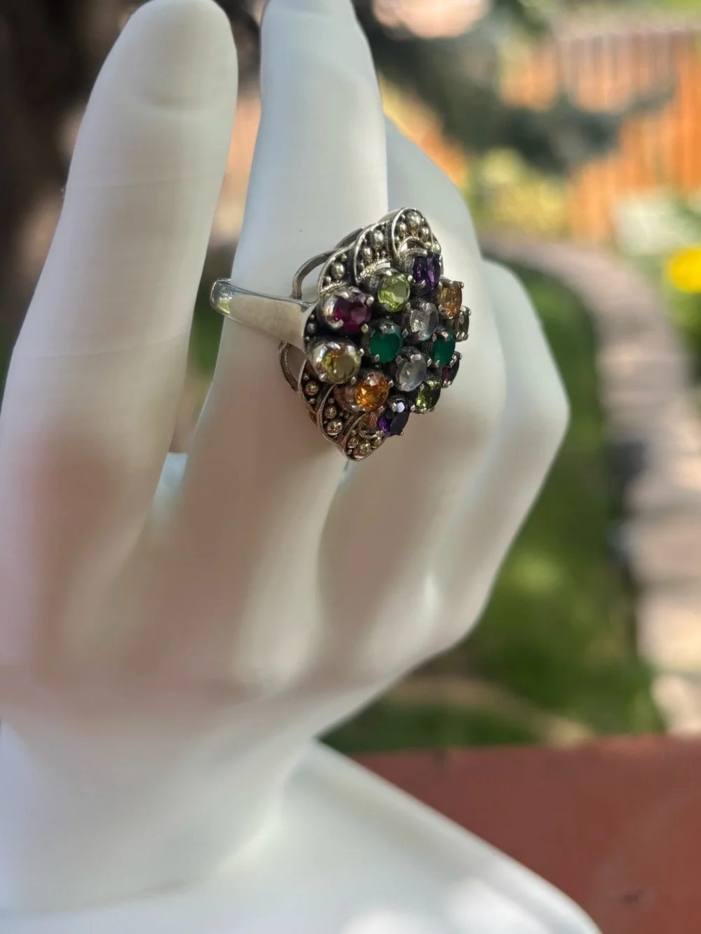Nicky Butler NB Sterling Silver Multi Gemstone Cluster Cocktail Ring 8 India 925